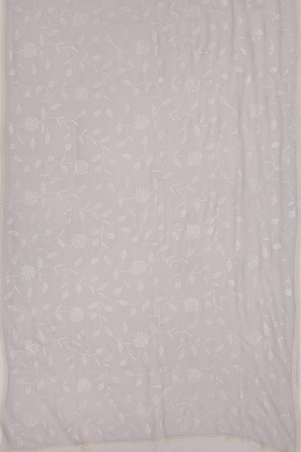 Chiffon Floral Embroidery Grey Saree With Sequin Work