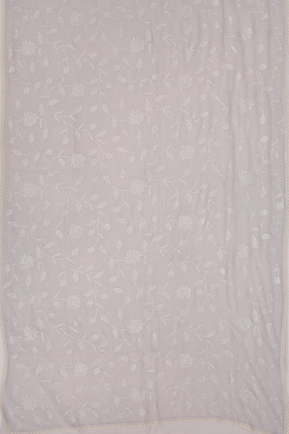 Chiffon Floral Embroidery Grey Saree With Sequin Work