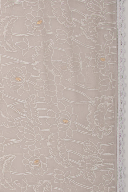 Chiffon Floral Embroidery Grey Saree