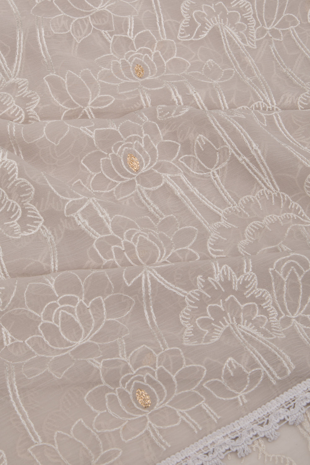 Chiffon Floral Embroidery Grey Saree
