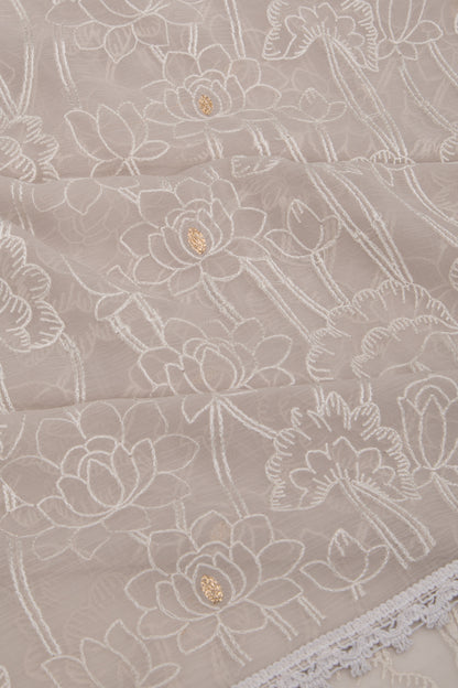 Chiffon Floral Embroidery Grey Saree