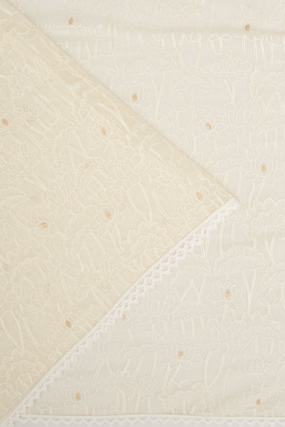 Chiffon Floral Embroidery Cream Saree