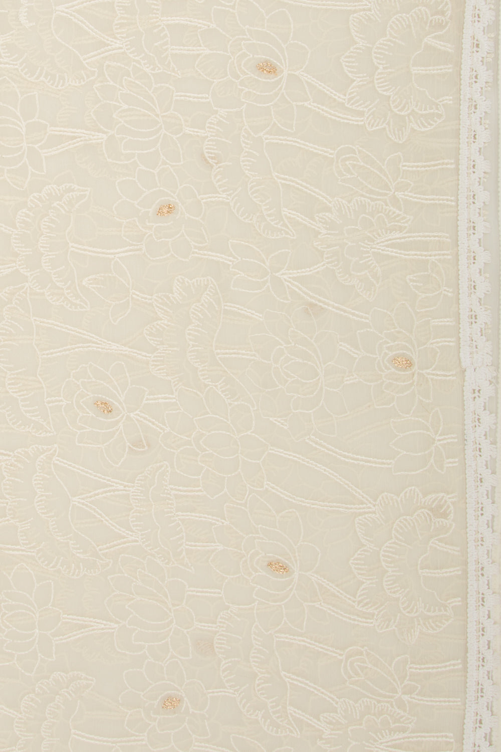 Chiffon Floral Embroidery Cream Saree