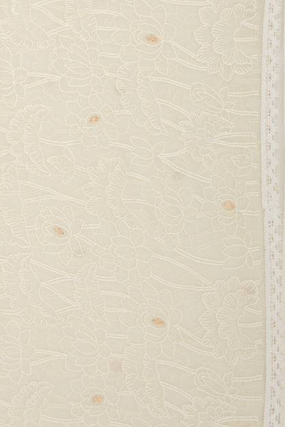 Chiffon Floral Embroidery Cream Saree
