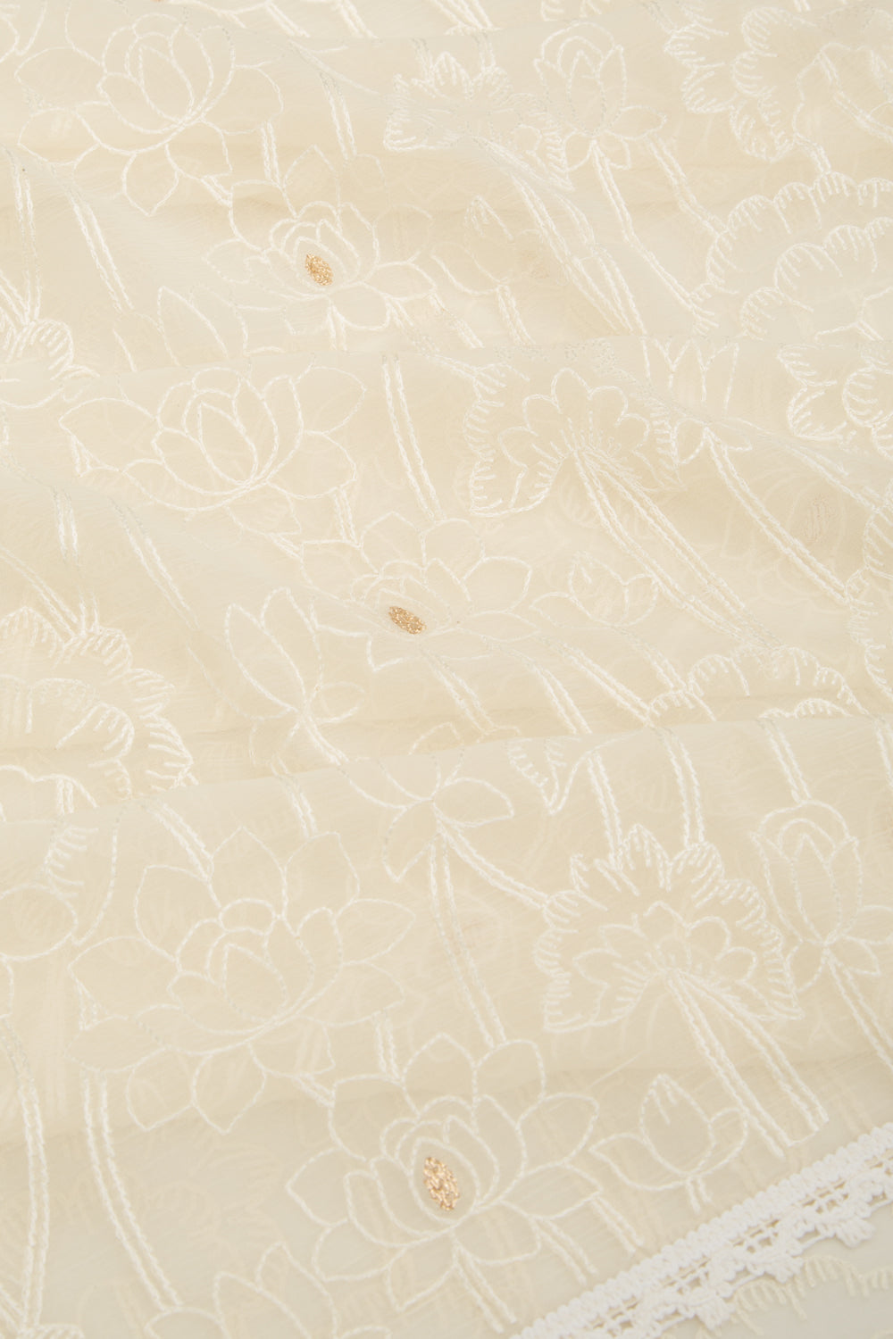 Chiffon Floral Embroidery Cream Saree
