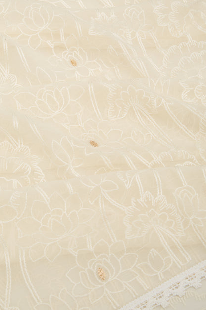 Chiffon Floral Embroidery Cream Saree