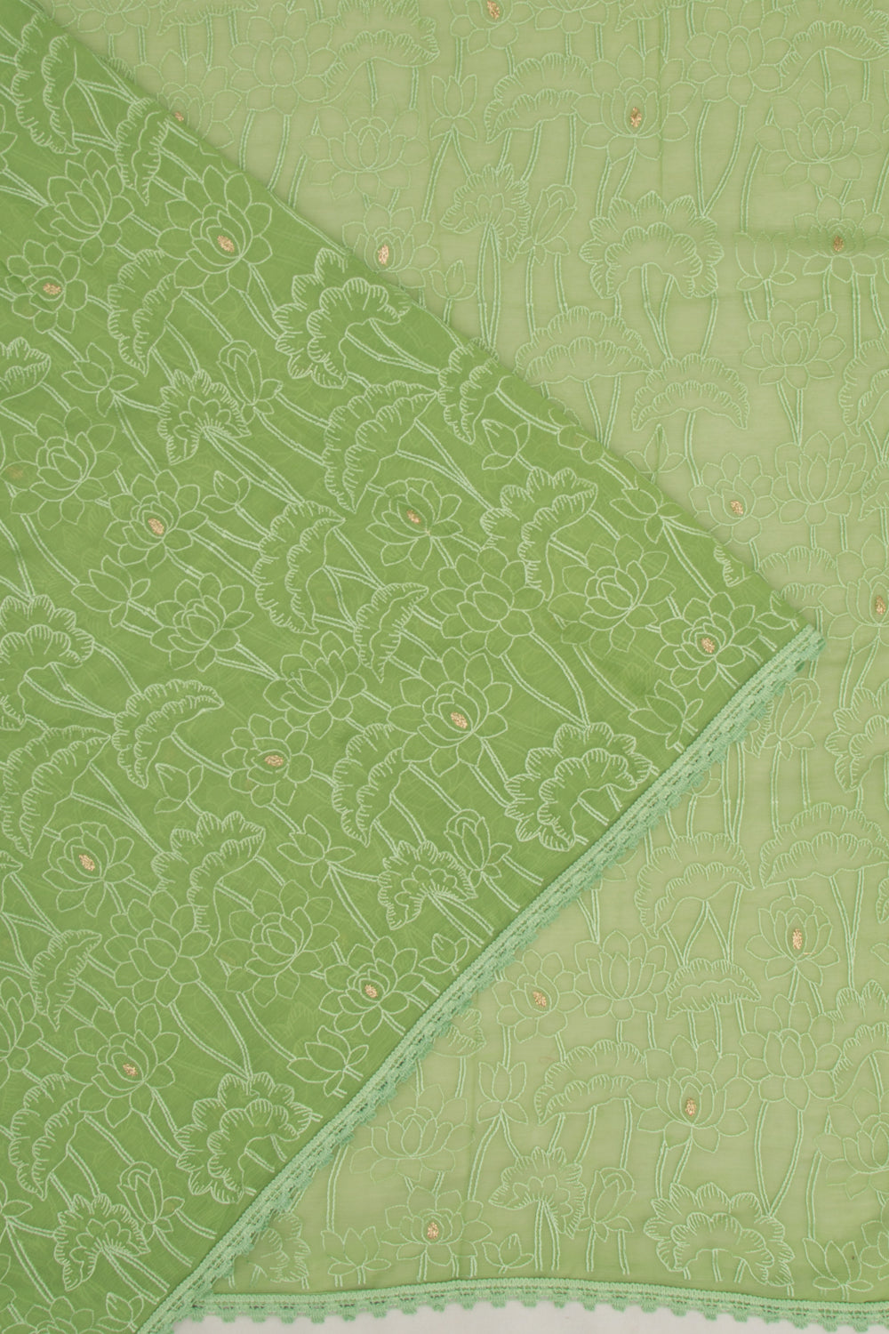 Chiffon Floral Embroidery Green Saree