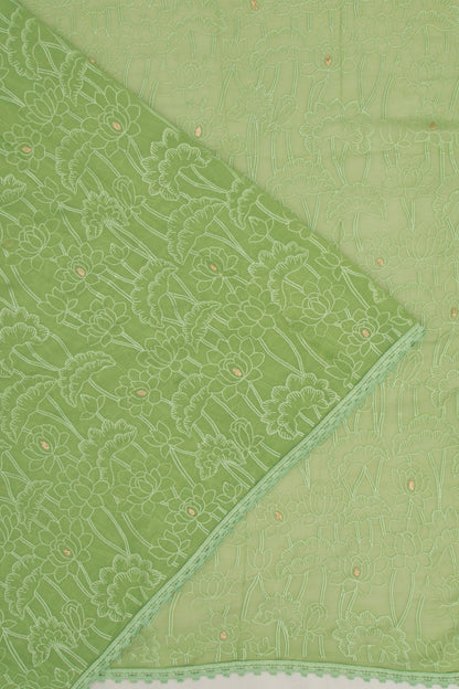 Chiffon Floral Embroidery Green Saree