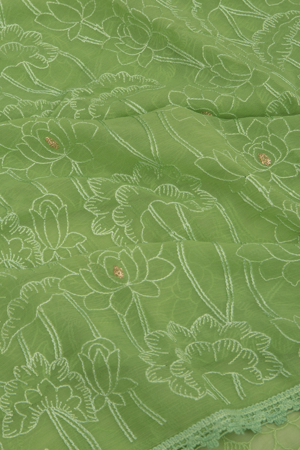 Chiffon Floral Embroidery Green Saree