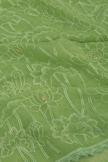 Chiffon Floral Embroidery Green Saree