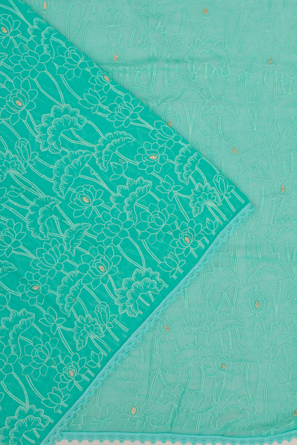 Chiffon Floral Embroidery Sea Green Saree
