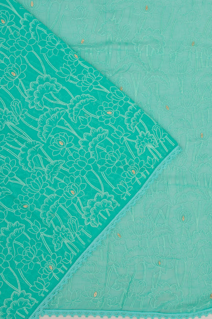Chiffon Floral Embroidery Sea Green Saree