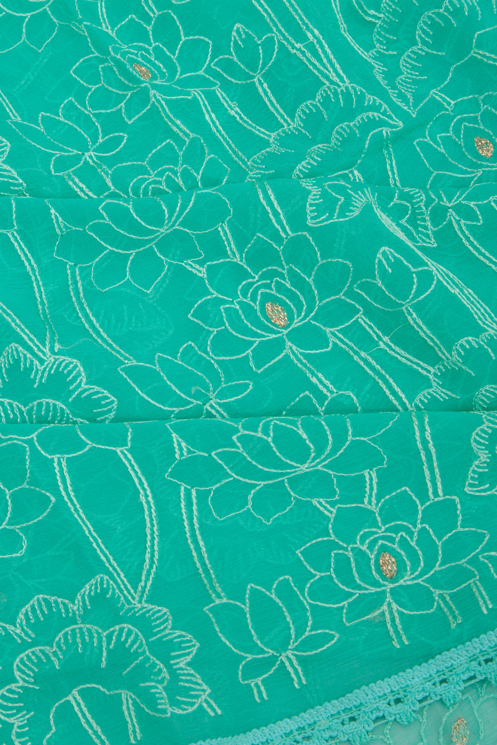 Chiffon Floral Embroidery Sea Green Saree