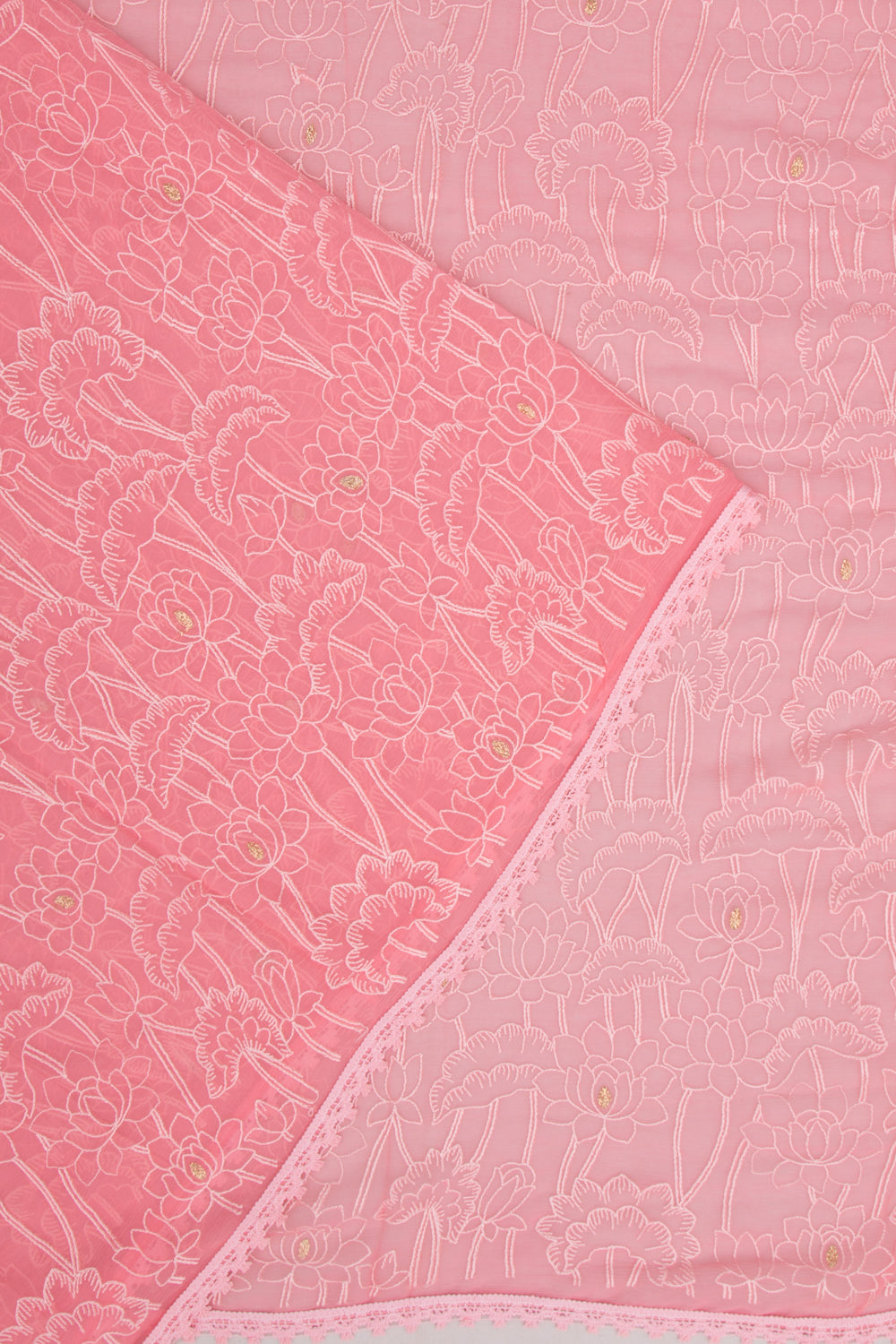 Chiffon Floral Embroidery Baby Pink Saree