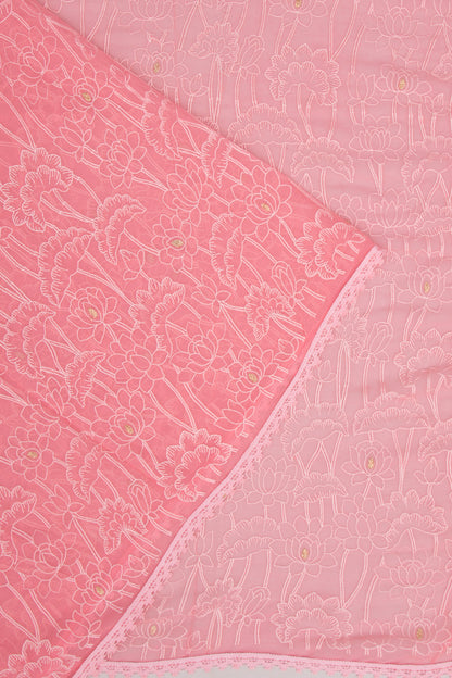 Chiffon Floral Embroidery Baby Pink Saree