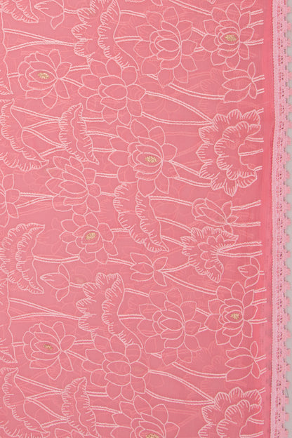 Chiffon Floral Embroidery Baby Pink Saree