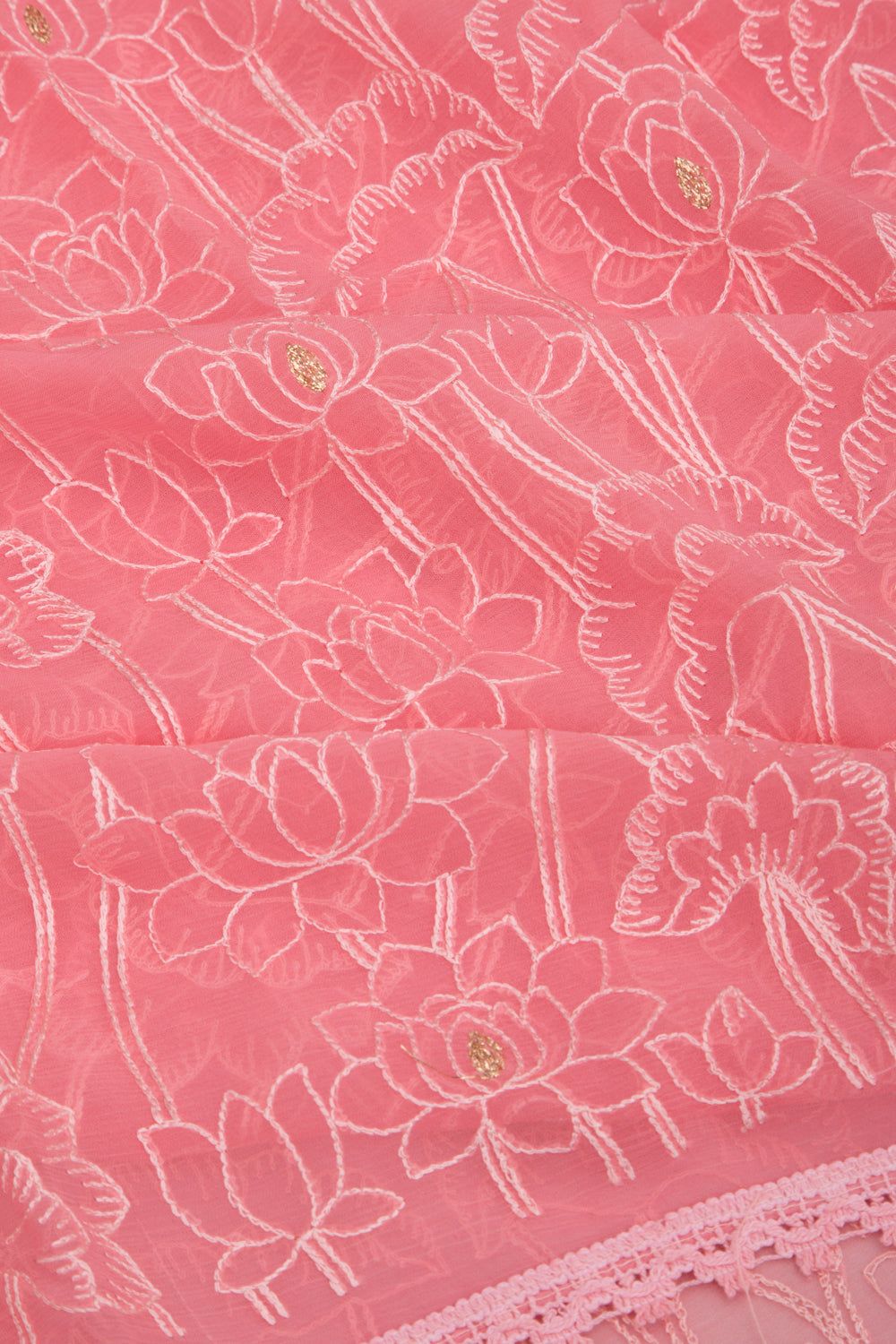 Chiffon Floral Embroidery Baby Pink Saree