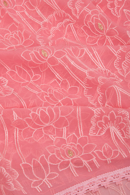 Chiffon Floral Embroidery Baby Pink Saree