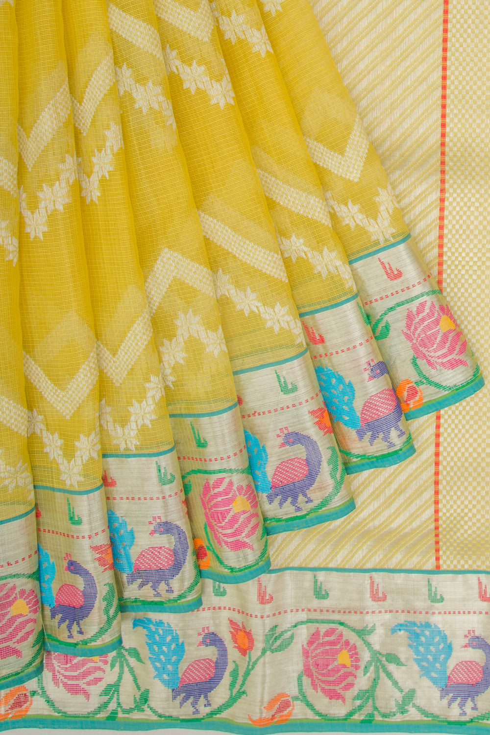 Kota Silk Lines Yellow Saree