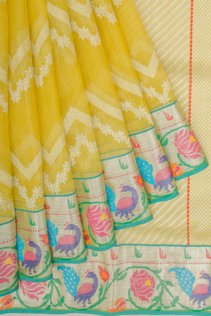 Kota Silk Lines Yellow Saree