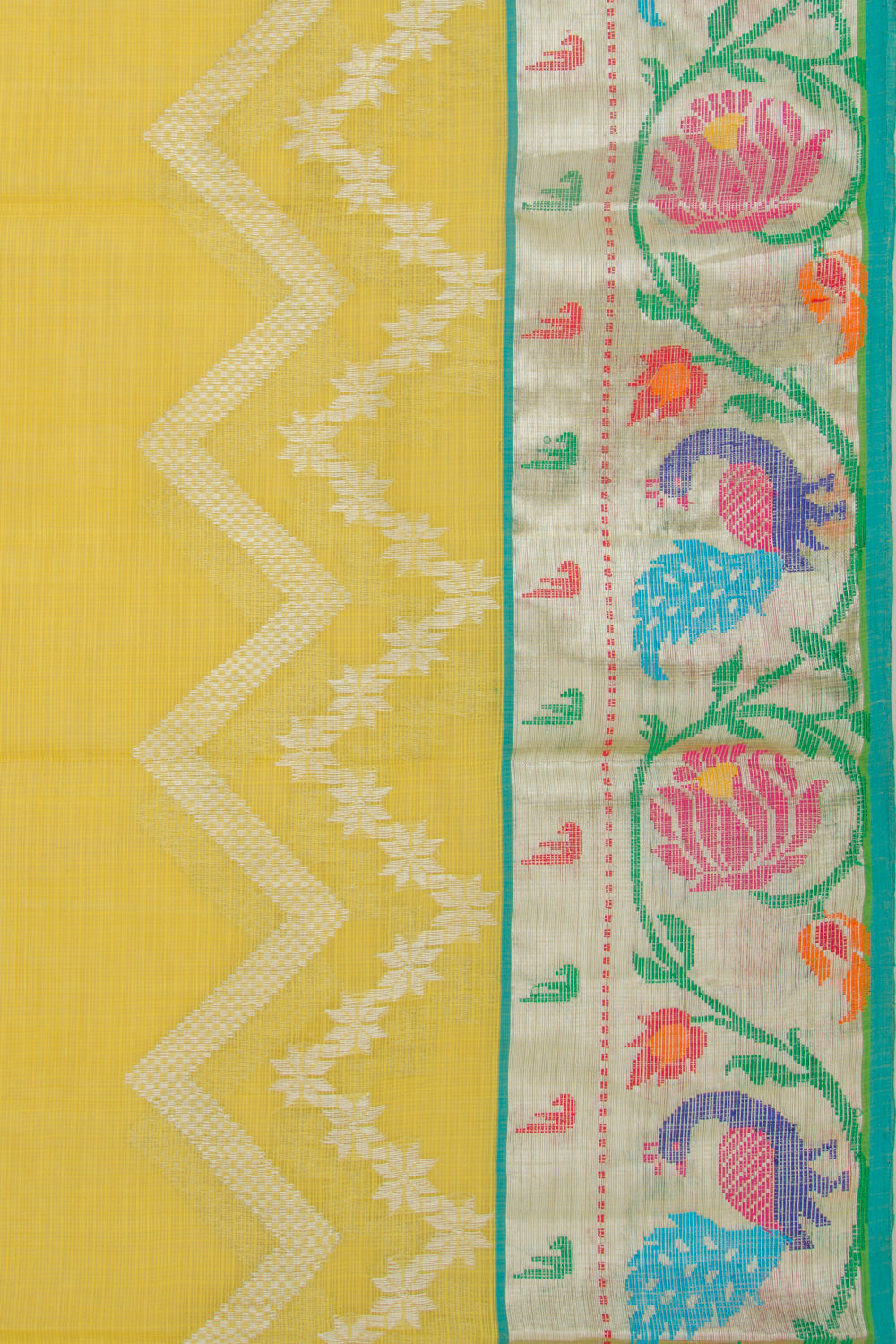 Kota Silk Lines Yellow Saree