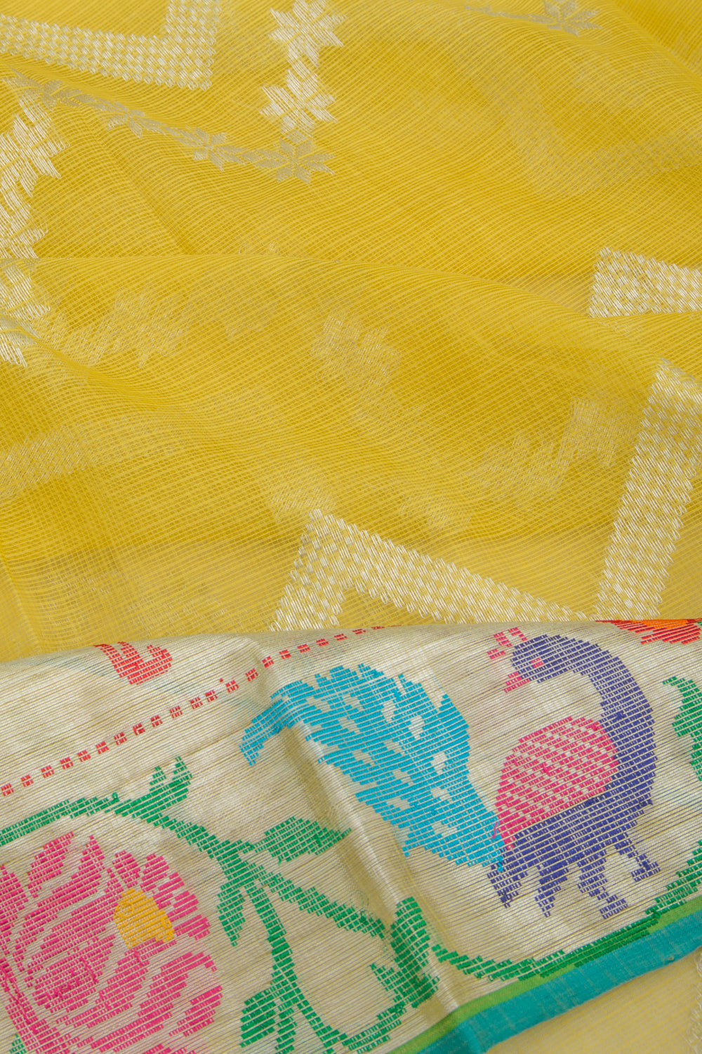 Kota Silk Lines Yellow Saree