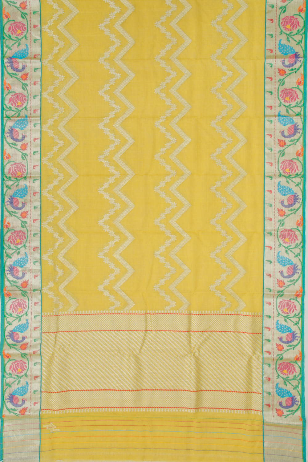 Kota Silk Lines Yellow Saree