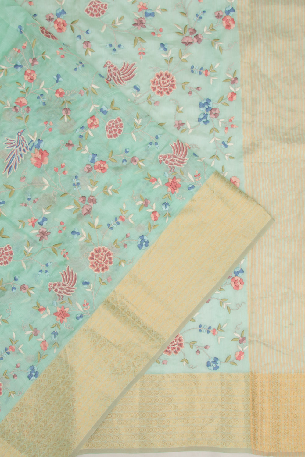 Soft Silk Floral Embroidery Blue Saree