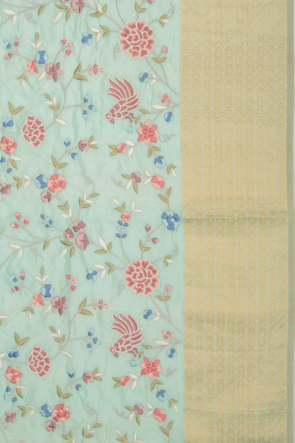 Soft Silk Floral Embroidery Blue Saree