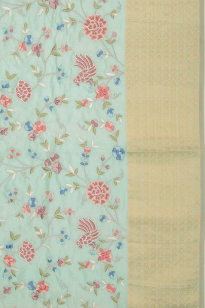 Soft Silk Floral Embroidery Blue Saree