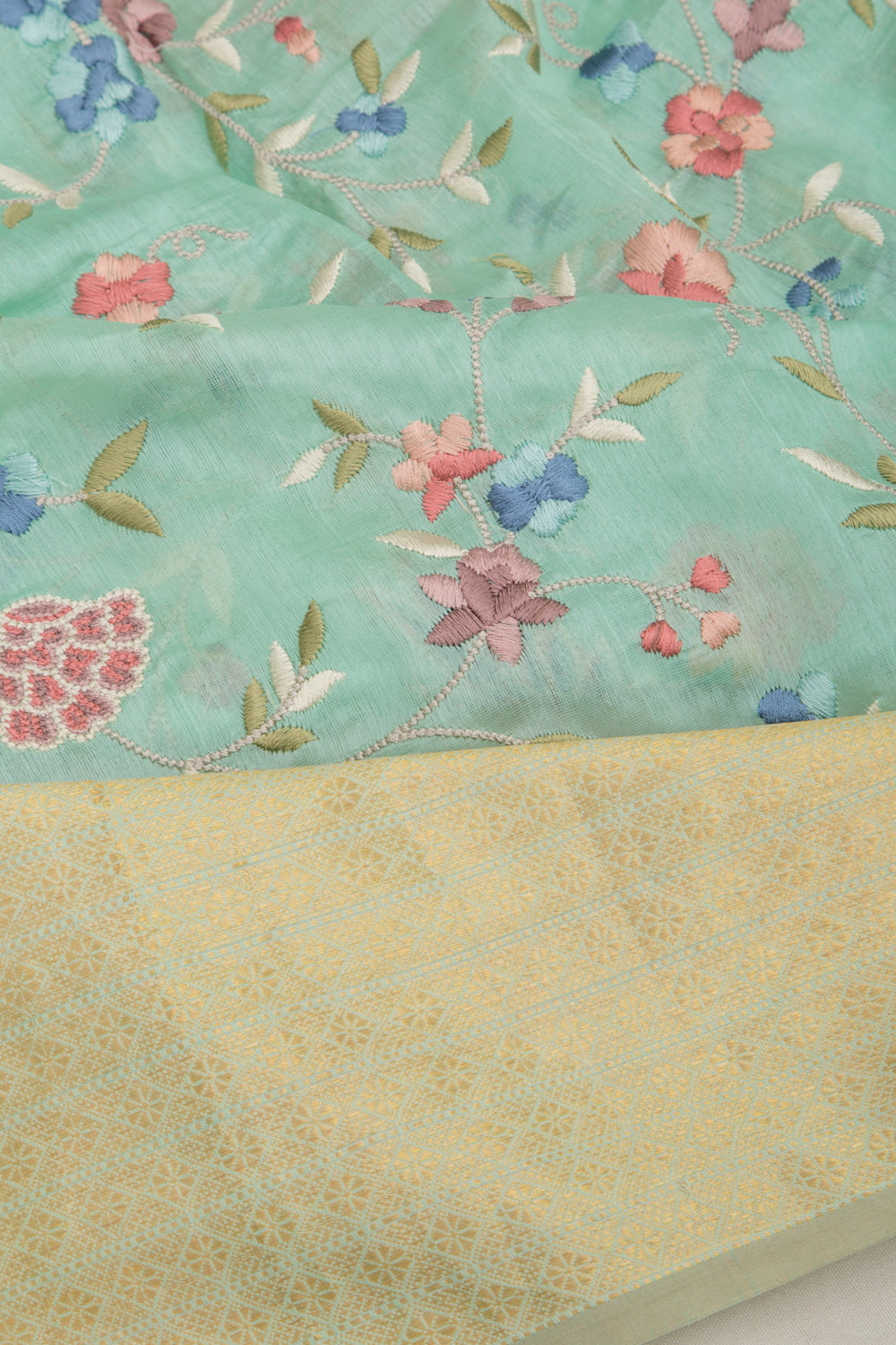 Soft Silk Floral Embroidery Blue Saree