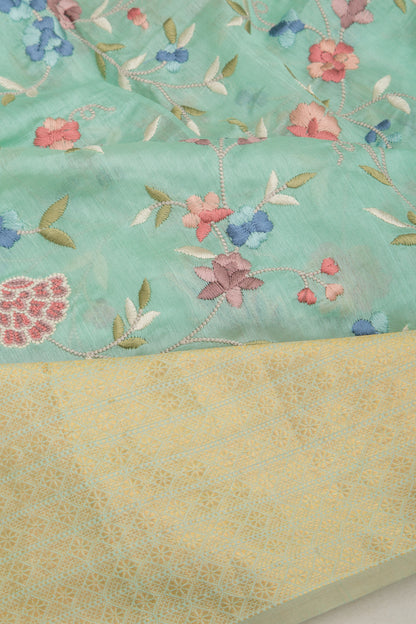 Soft Silk Floral Embroidery Blue Saree