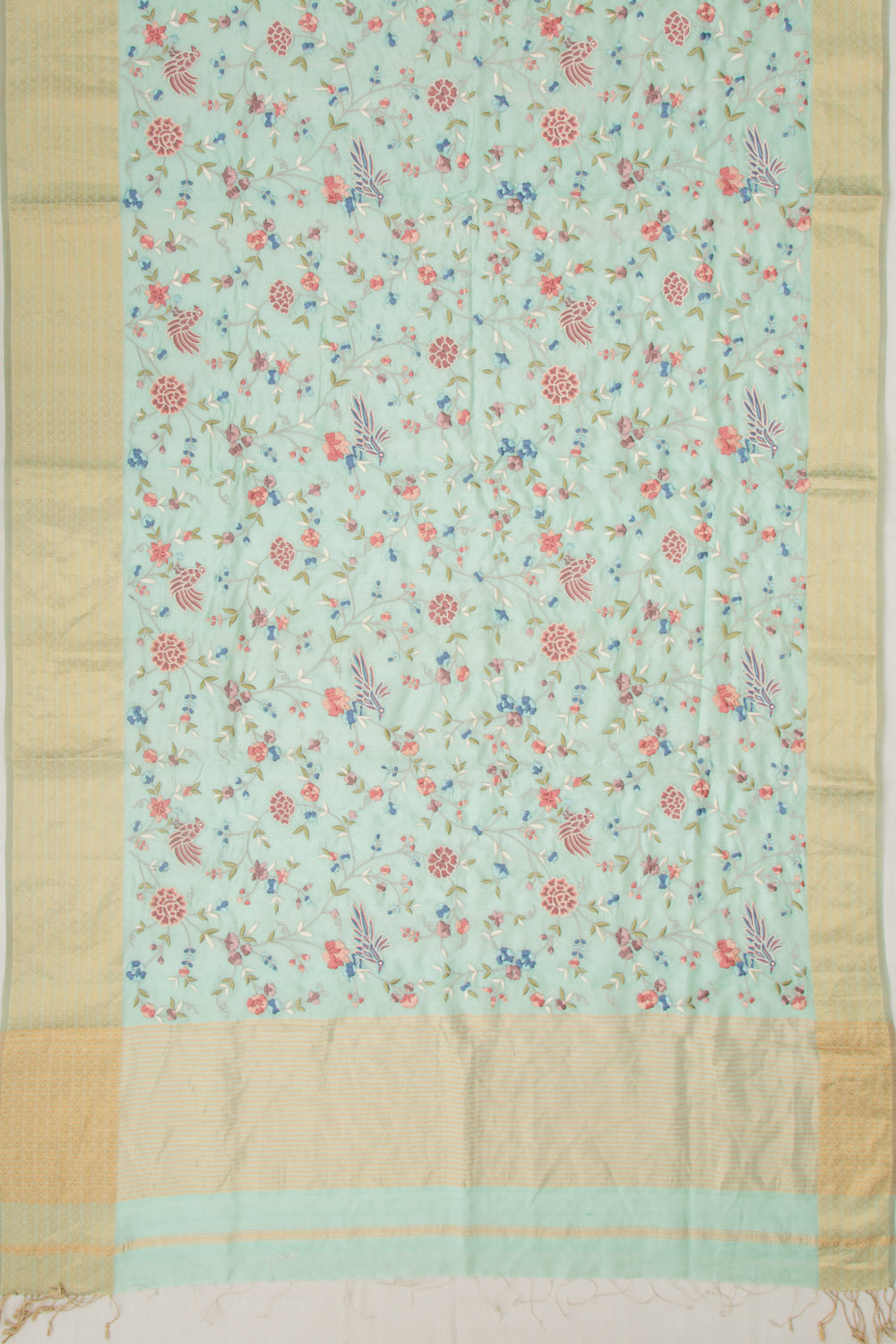 Chanderi Silk Floral Embroidery Blue Saree