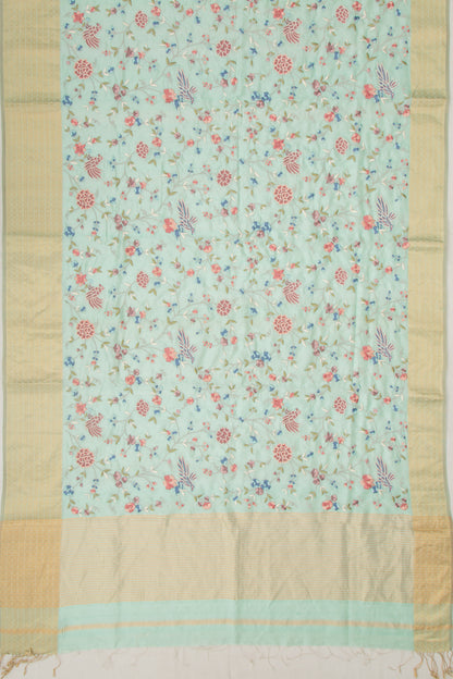 Chanderi Silk Floral Embroidery Blue Saree