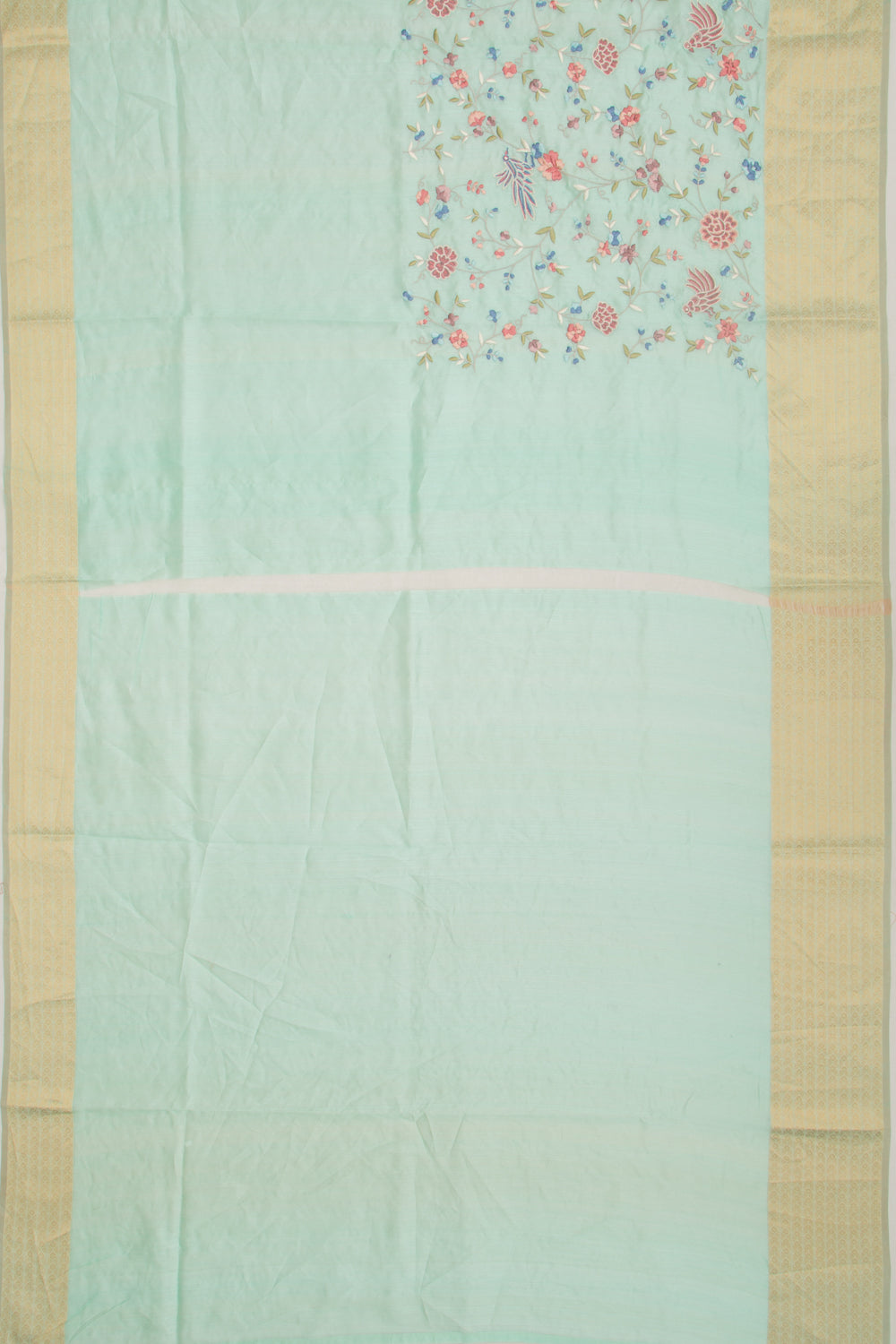 Soft Silk Floral Embroidery Blue Saree