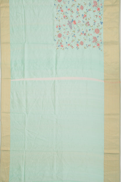 Soft Silk Floral Embroidery Blue Saree