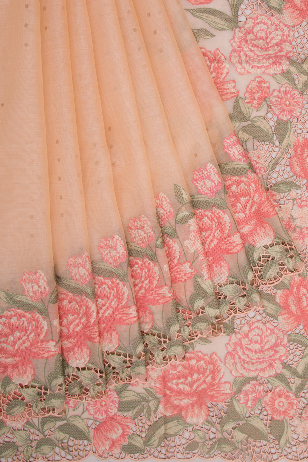 Organza Butta Pastel Orange Saree With Cut Work