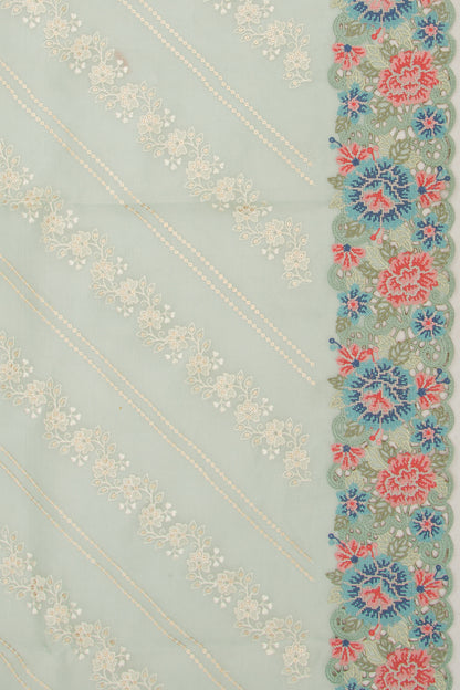 Organza Floral Embroidery Blue Saree With Cut Work And Scallop Border