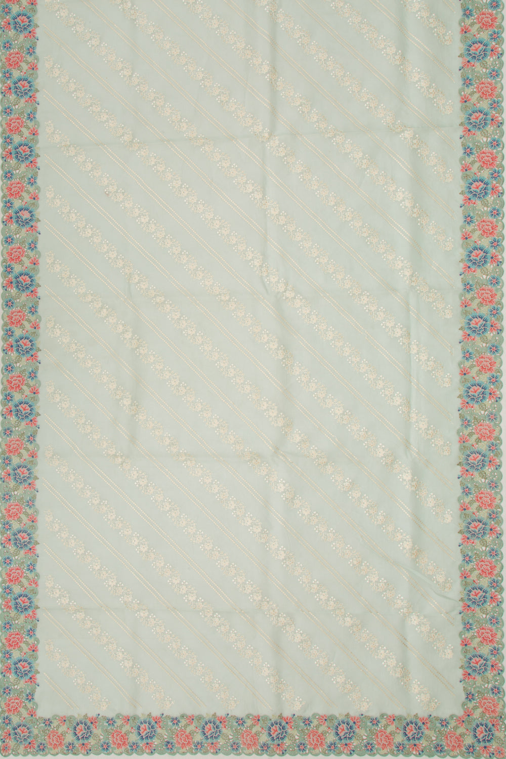 Organza Floral Embroidery Blue Saree With Cut Work And Scallop Border