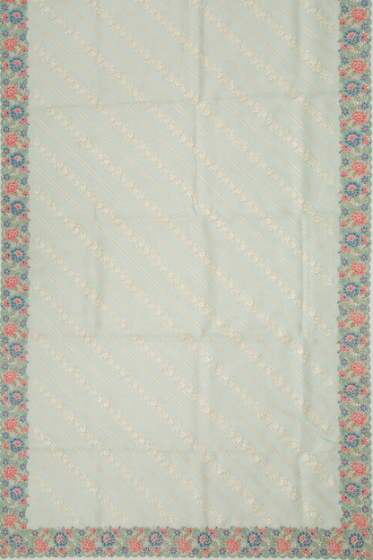 Organza Floral Embroidery Blue Saree With Cut Work And Scallop Border