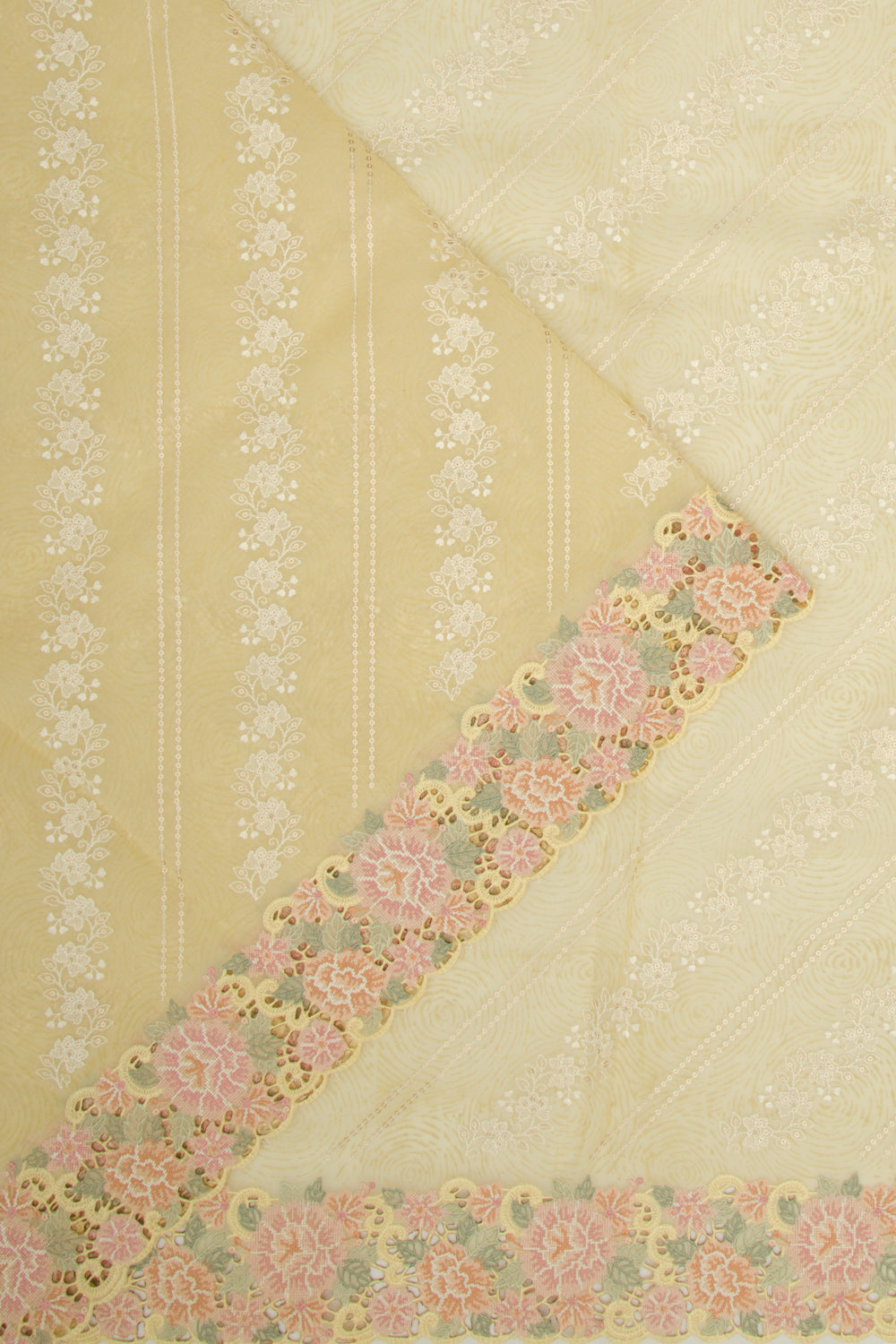 Organza Floral Embroidery Pastel Yellow Saree With Sequin Work
