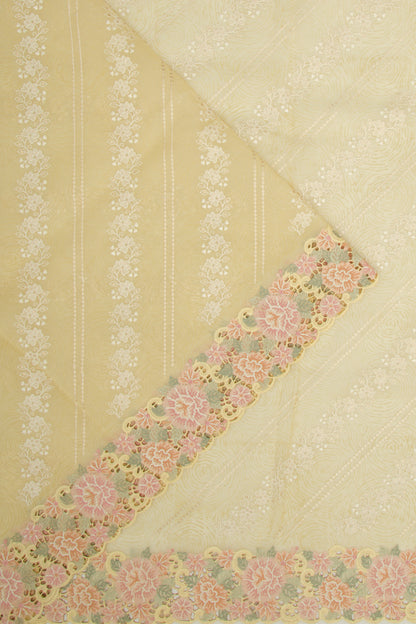 Organza Floral Embroidery Pastel Yellow Saree With Sequin Work