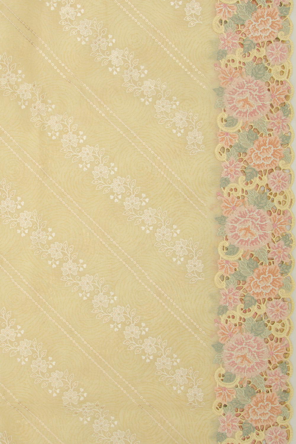 Organza Floral Embroidery Pastel Yellow Saree With Sequin Work