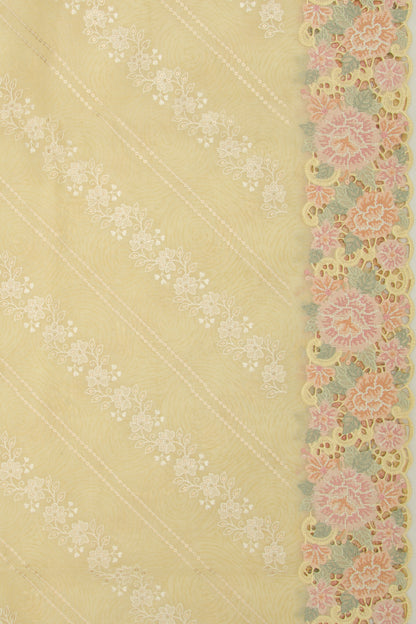 Organza Floral Embroidery Pastel Yellow Saree With Sequin Work