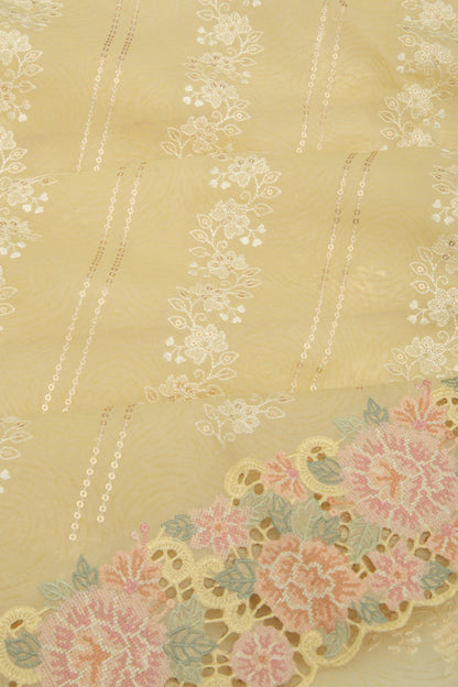 Organza Floral Embroidery Pastel Yellow Saree With Sequin Work