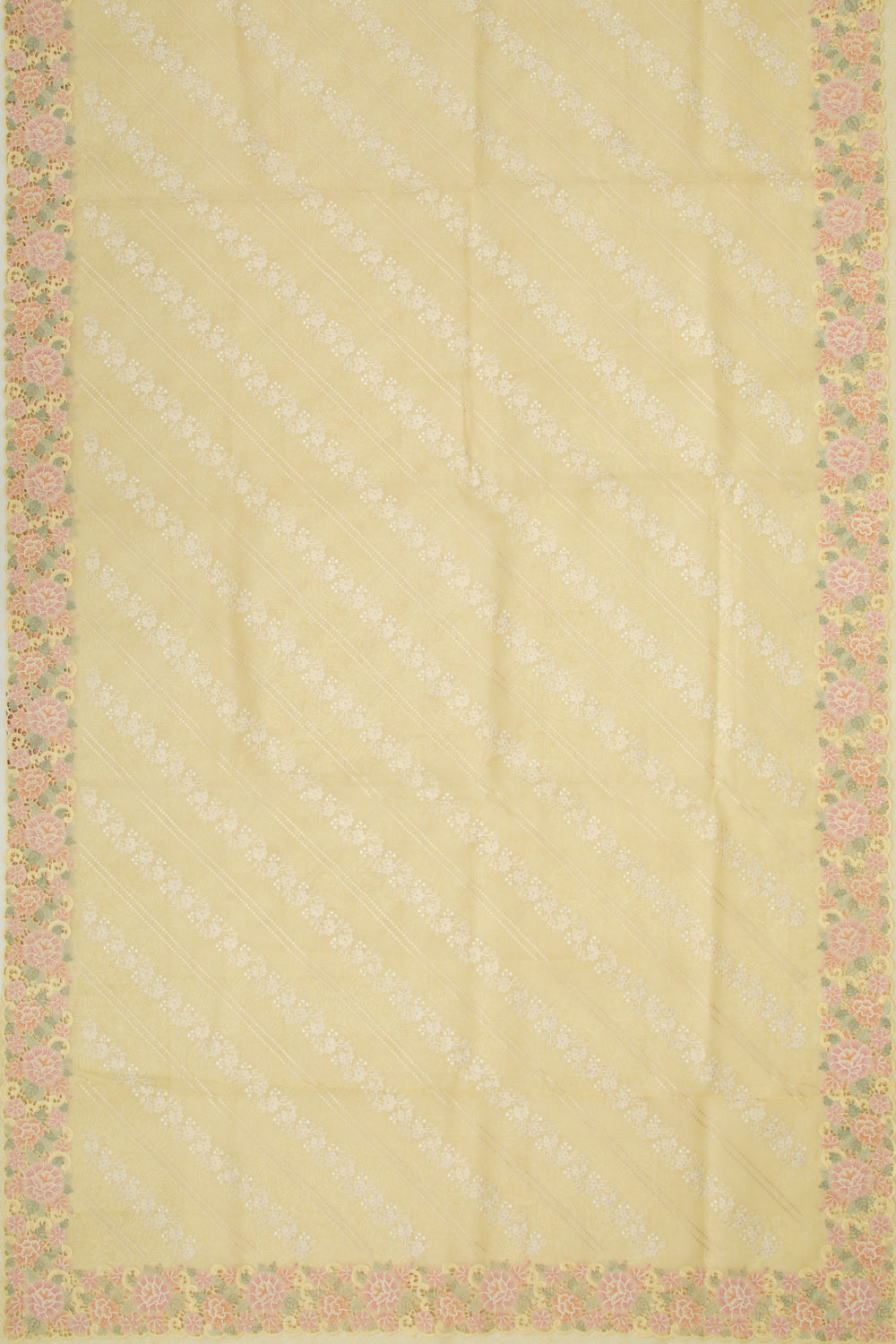 Organza Floral Embroidery Pastel Yellow Saree With Sequin Work
