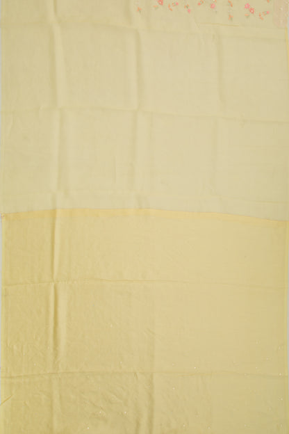 Organza Floral Embroidery Pastel Yellow Saree With Scallop Border