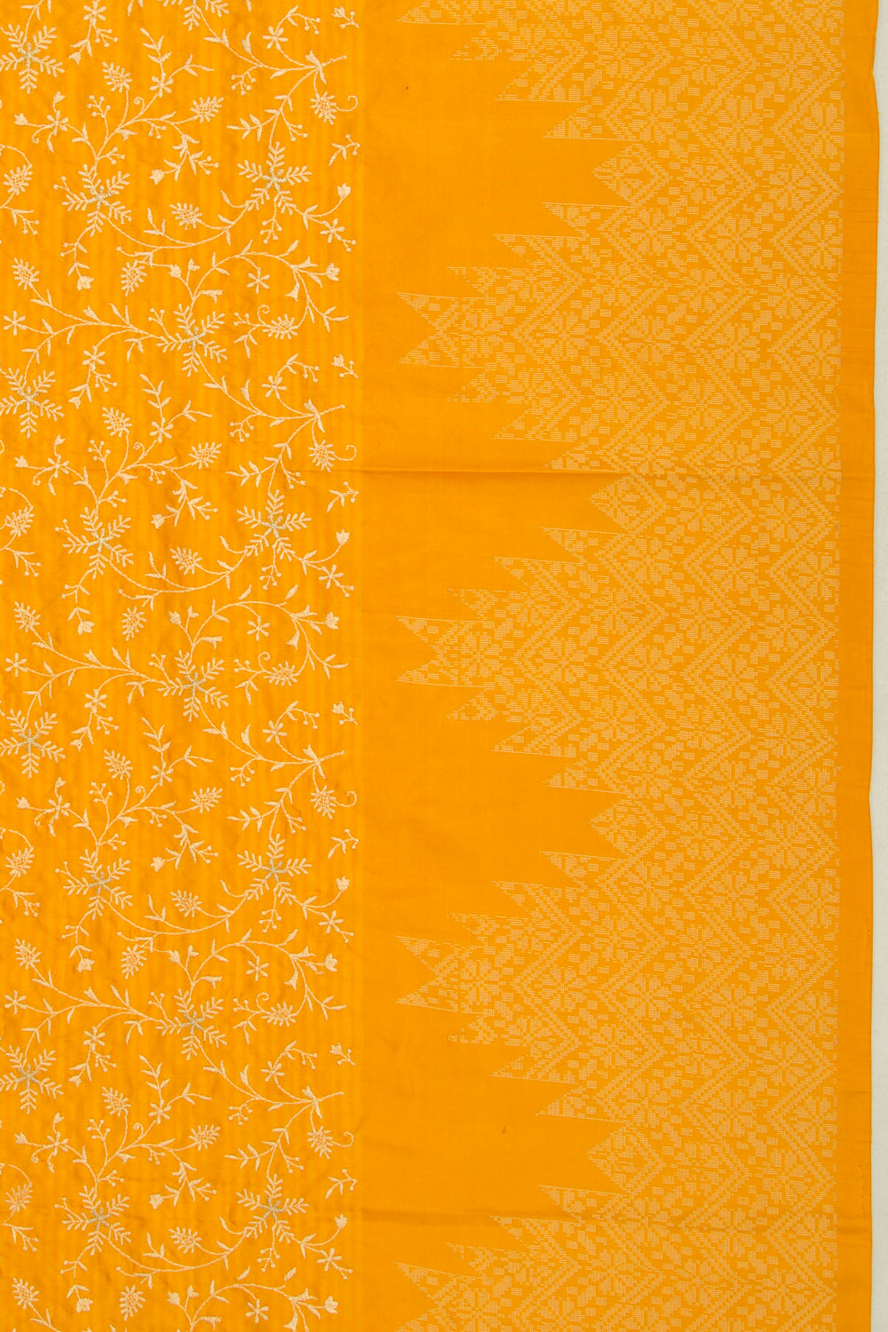 Tussar Floral Embroidery Mustard Yellow Saree