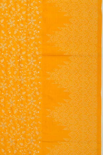 Tussar Floral Embroidery Mustard Yellow Saree