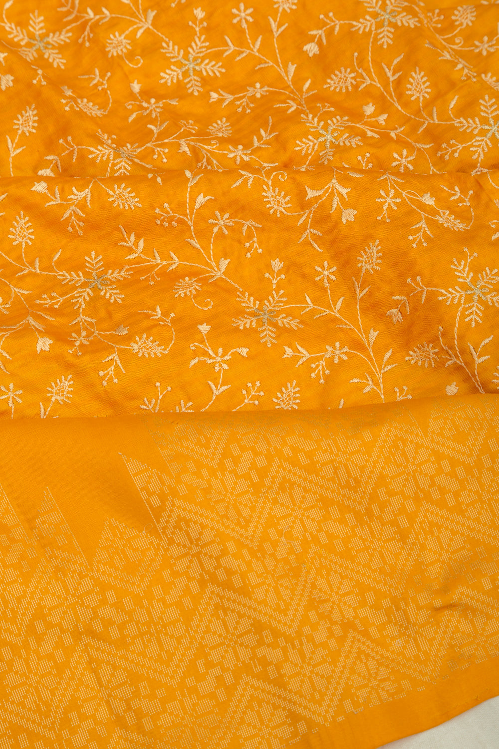 Tussar Floral Embroidery Mustard Yellow Saree